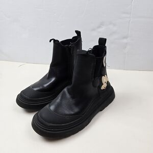 Zara X Disney Black Vegan Leather Mickey Mouse Ankle Boots Size 29 (11 US)